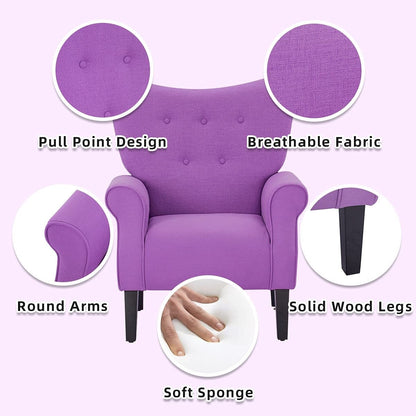 Fauteuil d'appoint moderne Erommy, fauteuil à dossier haut, canapé simple en tissu rembourré avec pieds en bois pour le salon