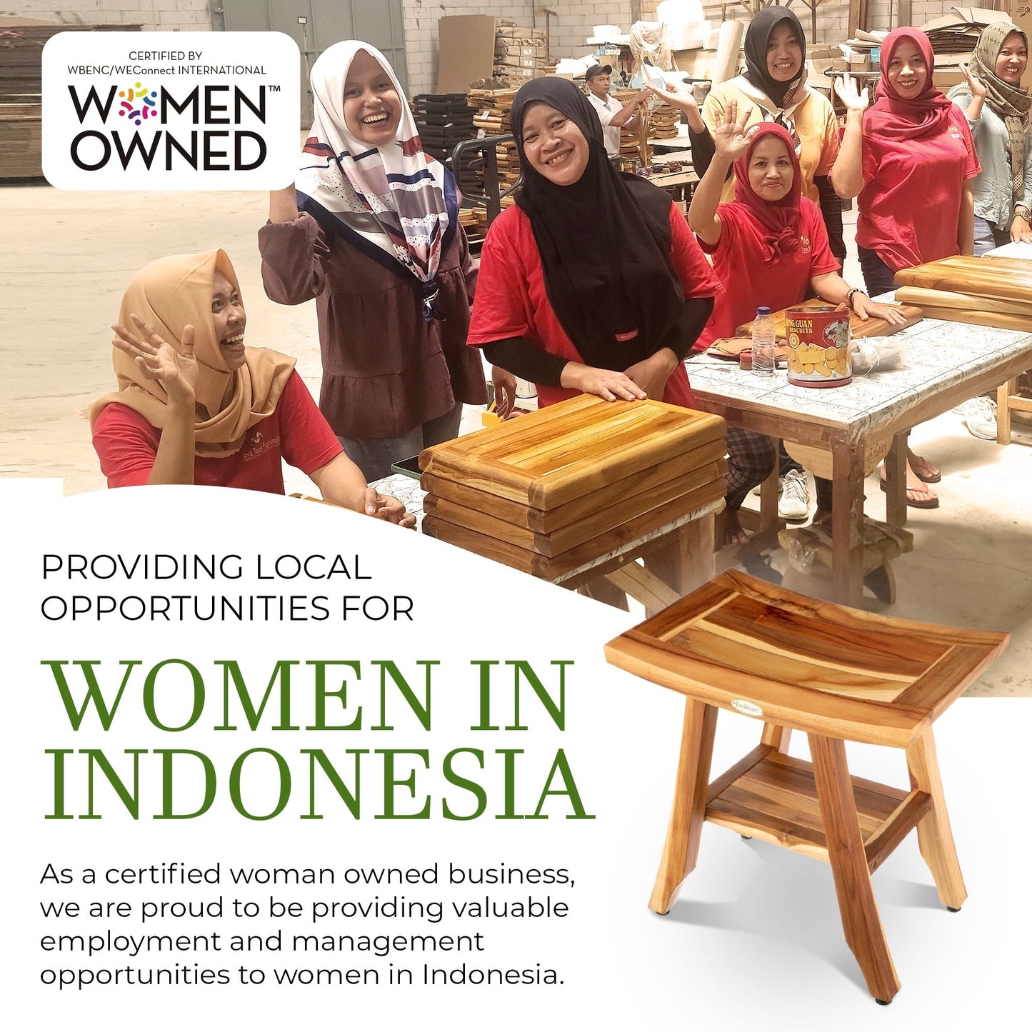 EcoDecors, Banc, Tabouret de douche, Siège de douche, Chaise de douche pour douche intérieure, Petit banc, Banc de douche en teck, Repose-pieds de douche