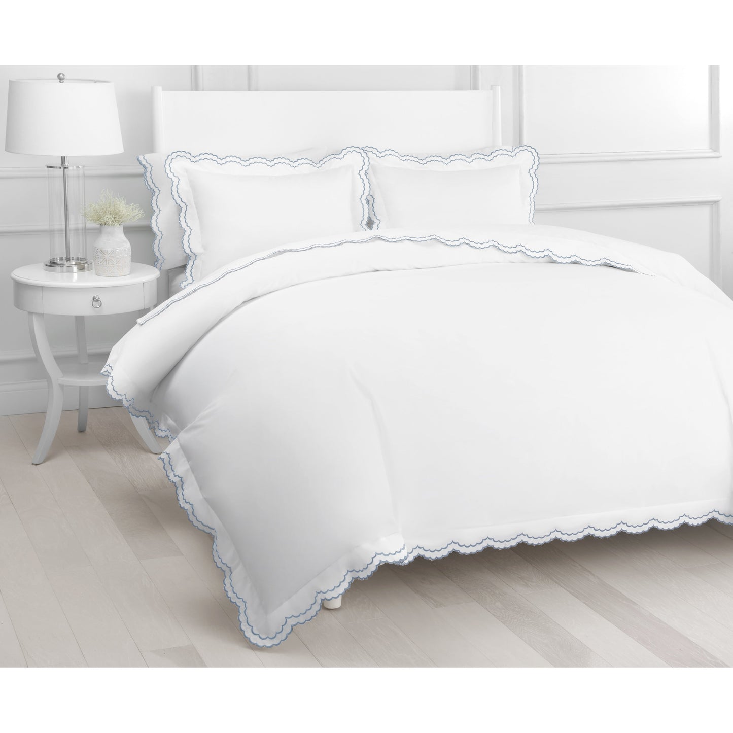 Parure de lit double festonnée en percale de coton frais brodée avec taie d'oreiller