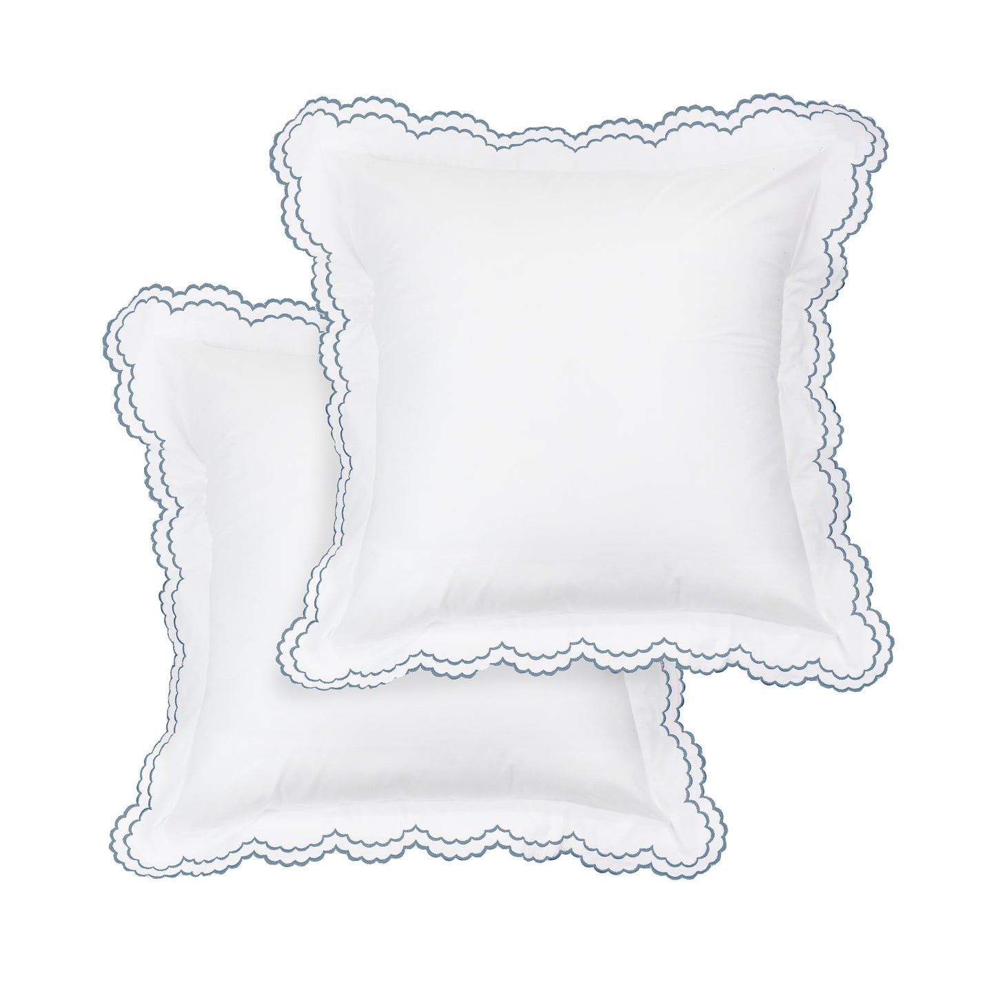 Parure de lit double festonnée en percale de coton frais brodée avec taie d'oreiller