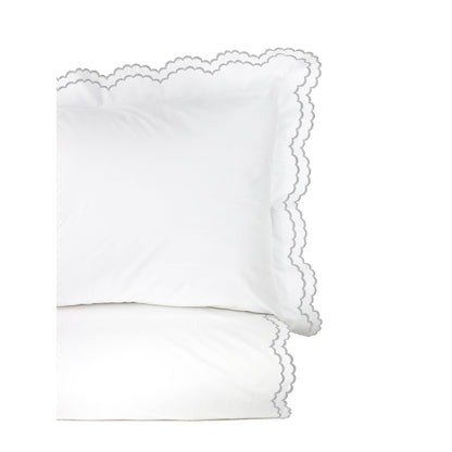 Parure de lit double festonnée en percale de coton frais brodée avec taie d'oreiller
