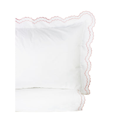 Parure de lit double festonnée en percale de coton frais brodée avec taie d'oreiller
