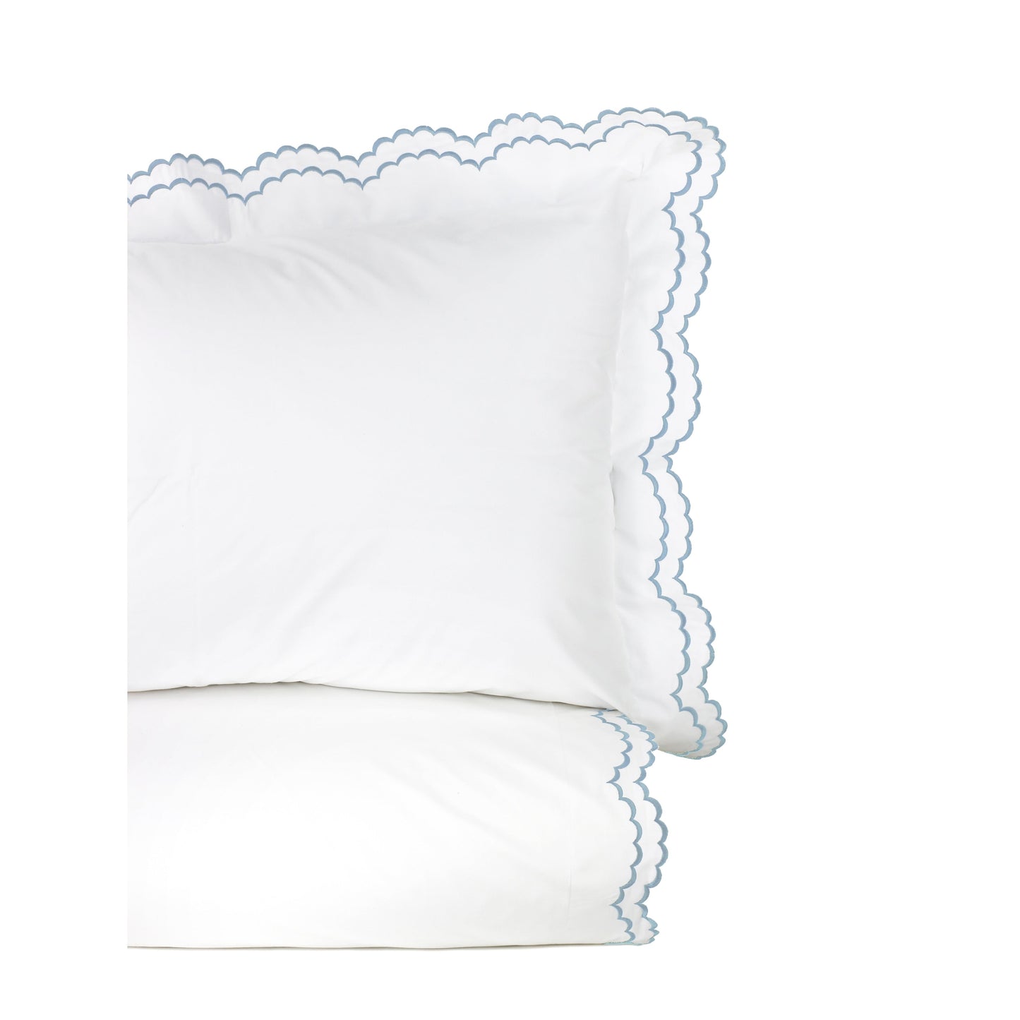 Parure de lit double festonnée en percale de coton frais brodée avec taie d'oreiller