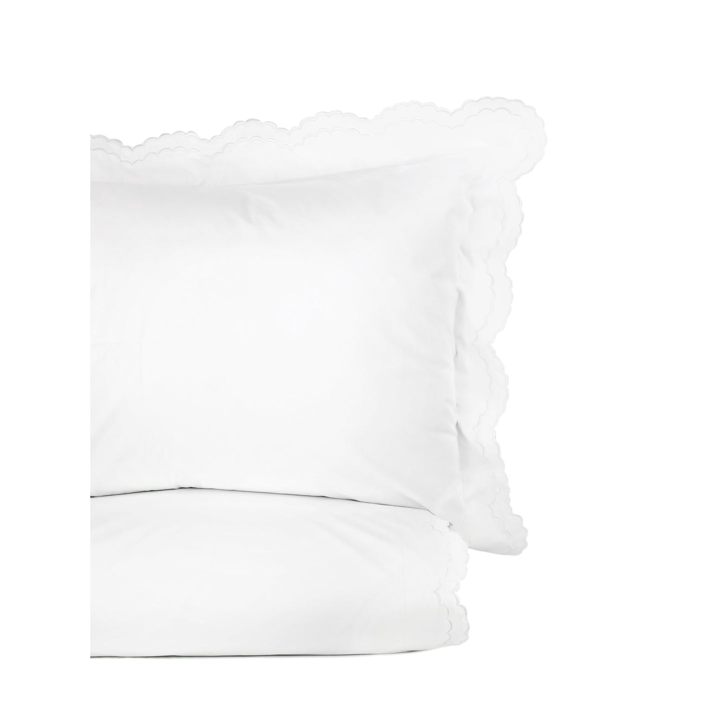 Parure de lit double festonnée en percale de coton frais brodée avec taie d'oreiller