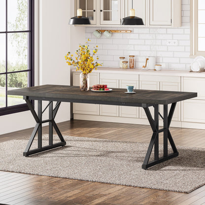 Table à manger de ferme pour 6 personnes, table de cuisine rectangulaire en bois de 70,8 pouces