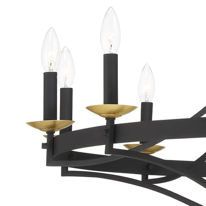 Lustre Empire à 12 lumières de style ferme moderne Fidenza avec roue de chariot et UL - D40'' * H135''