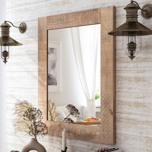 Miroir mural rustique en bois massif naturel Carina de Furniture of America