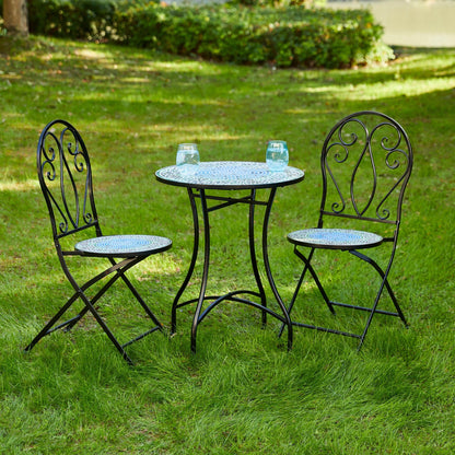 Ensemble de bistrot pliant d'extérieur en métal Glitzhome 3 pièces avec table et chaises