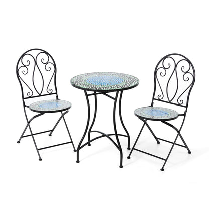 Ensemble de bistrot pliant d'extérieur en métal Glitzhome 3 pièces avec table et chaises