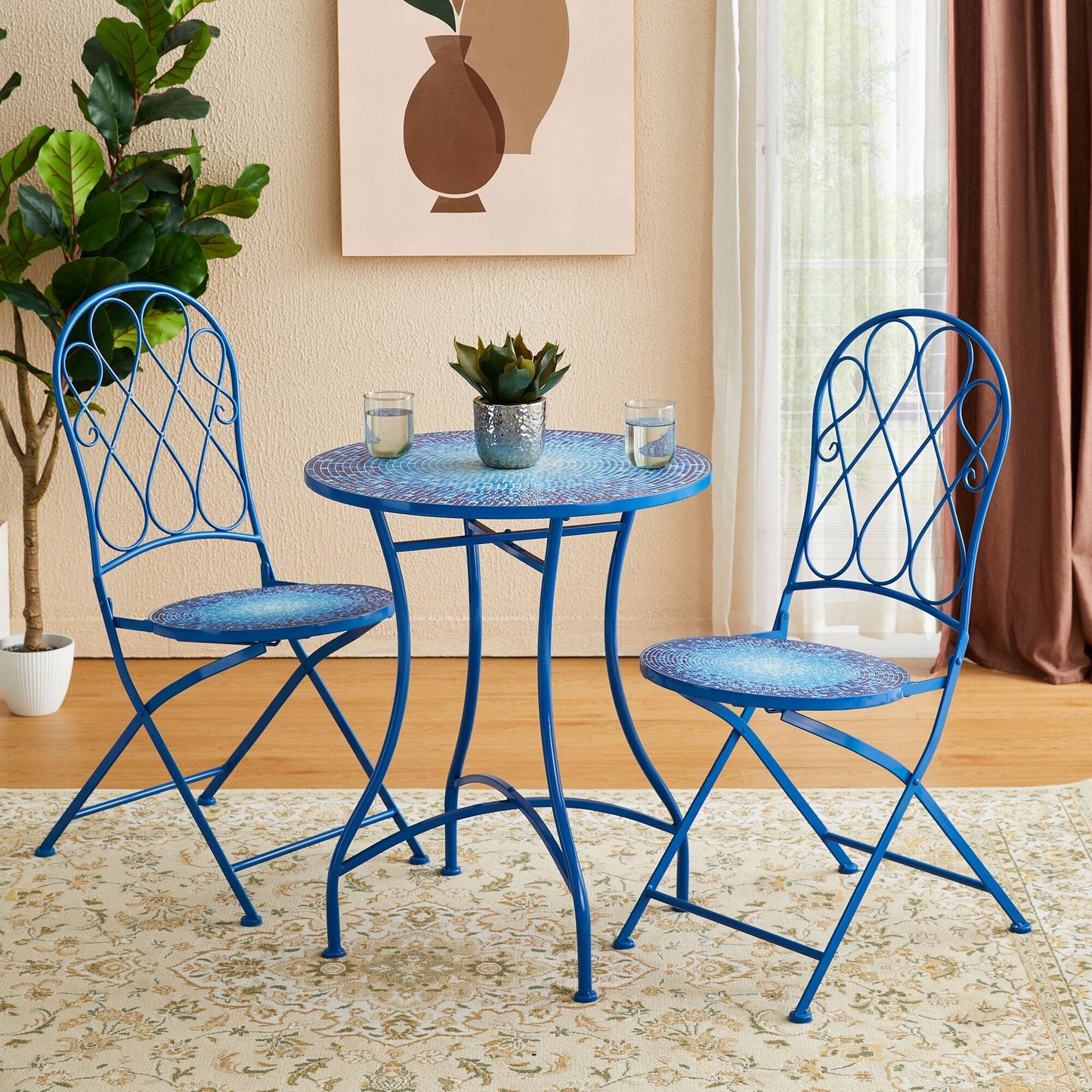 Ensemble de bistrot pliant d'extérieur en métal Glitzhome 3 pièces avec table et chaises