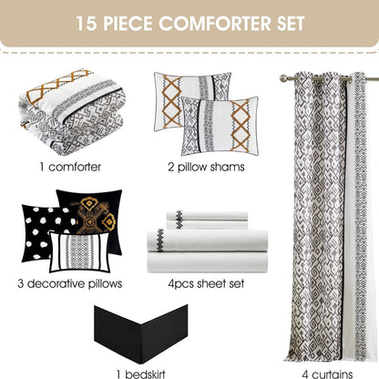 Ensemble de couette brodée bohème Nanshing Trina 15 pièces