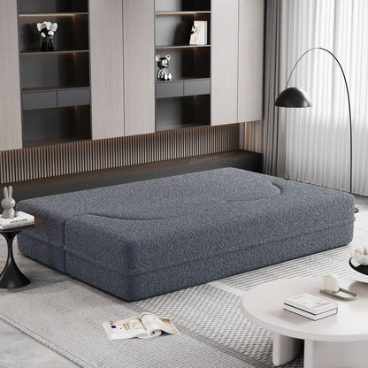 Canapé-lit convertible en tissu Teddy gris 78 pouces, garni de mousse, avec 2 oreillers et matelas pliant pour le salon