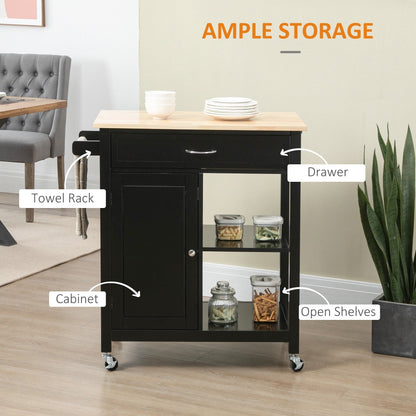 Desserte de cuisine HOMCOM, plateau en bois, sur roulettes, avec étagère ouverte et tiroir de rangement, pour salle à manger et cuisine