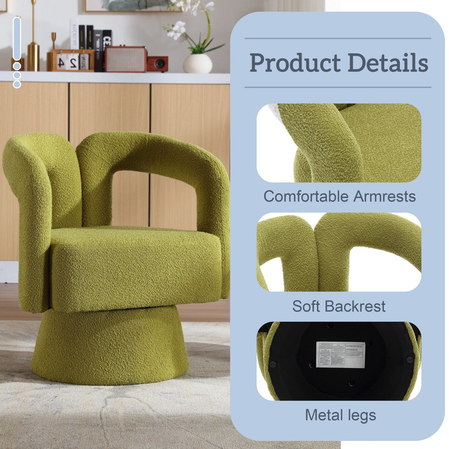 Fauteuils d'appoint pivotants à 360 degrés rembourrés Boucle de HOMEFUN