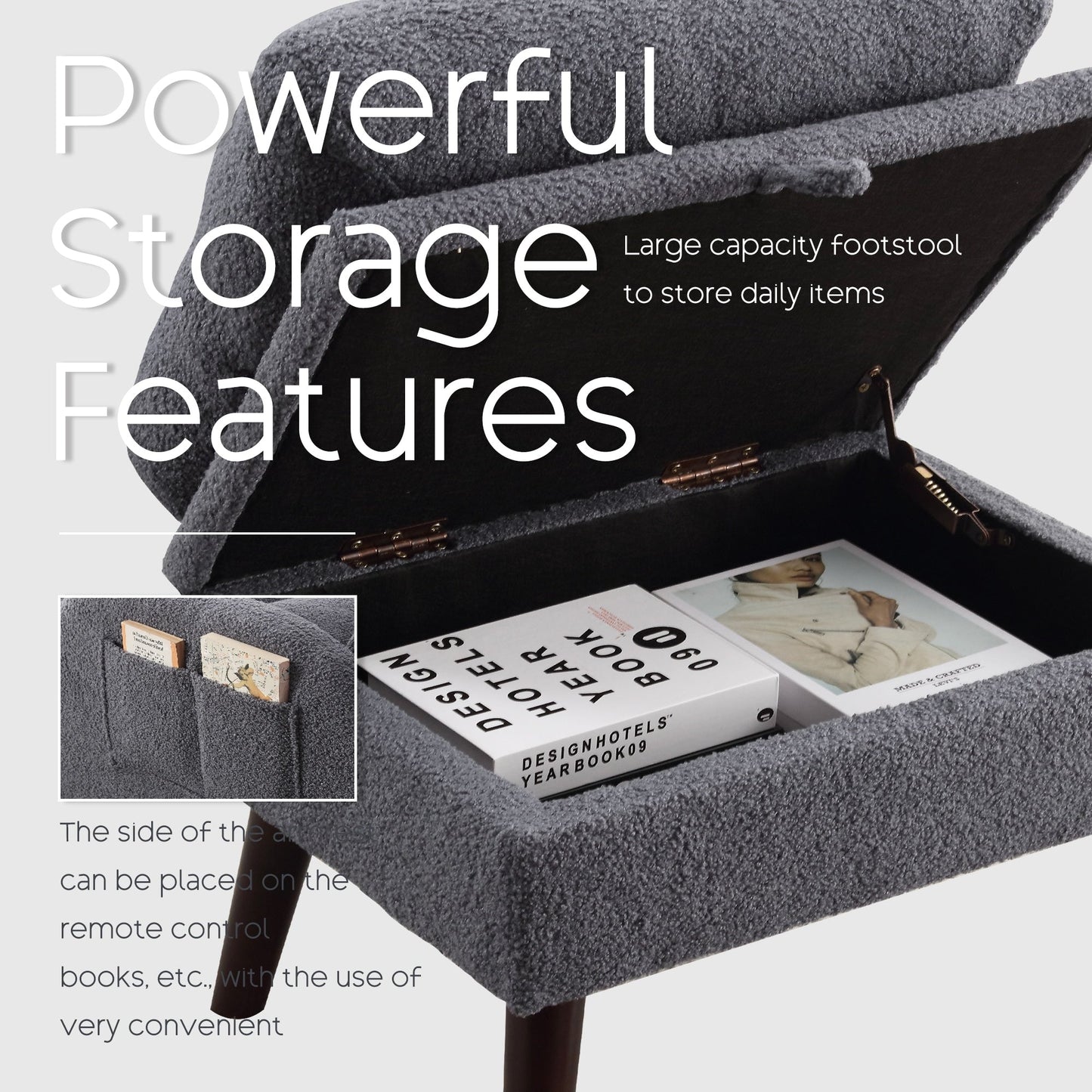 Fauteuil d'appoint HOMYKA avec dossier réglable et pouf de rangement