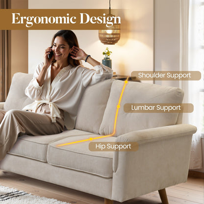 Canapé 3 places rembourré HOOOWOOO Mid-Century avec pieds en bois pour salon