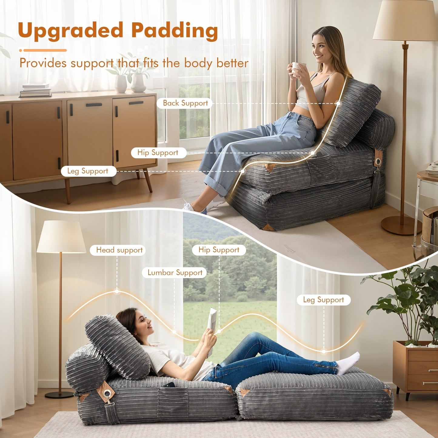 Canapé-lit pliant moderne en velours côtelé HOOOWOOO