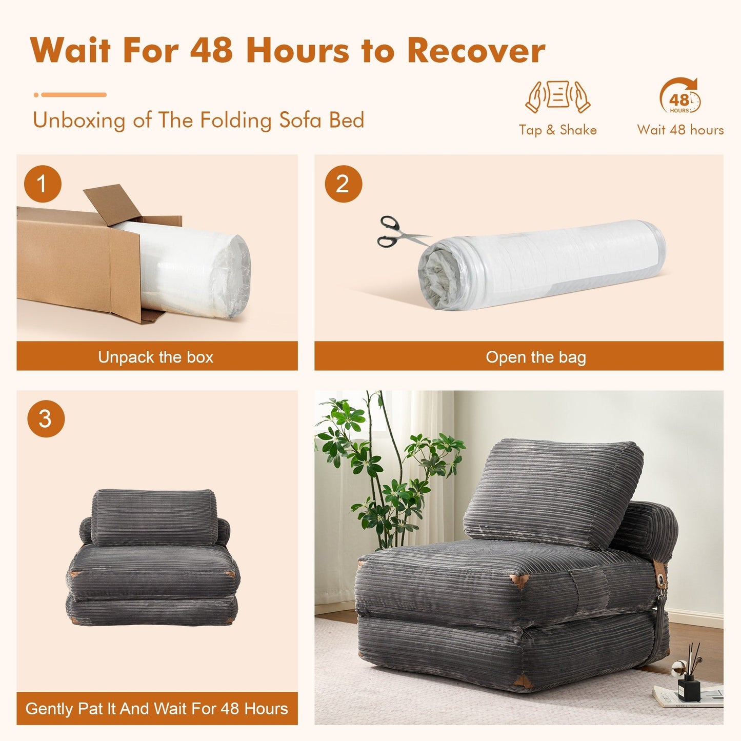 Canapé-lit pliant moderne en velours côtelé HOOOWOOO