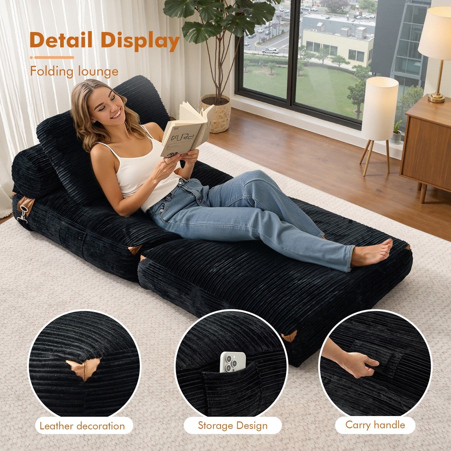 Canapé-lit pliant moderne en velours côtelé HOOOWOOO