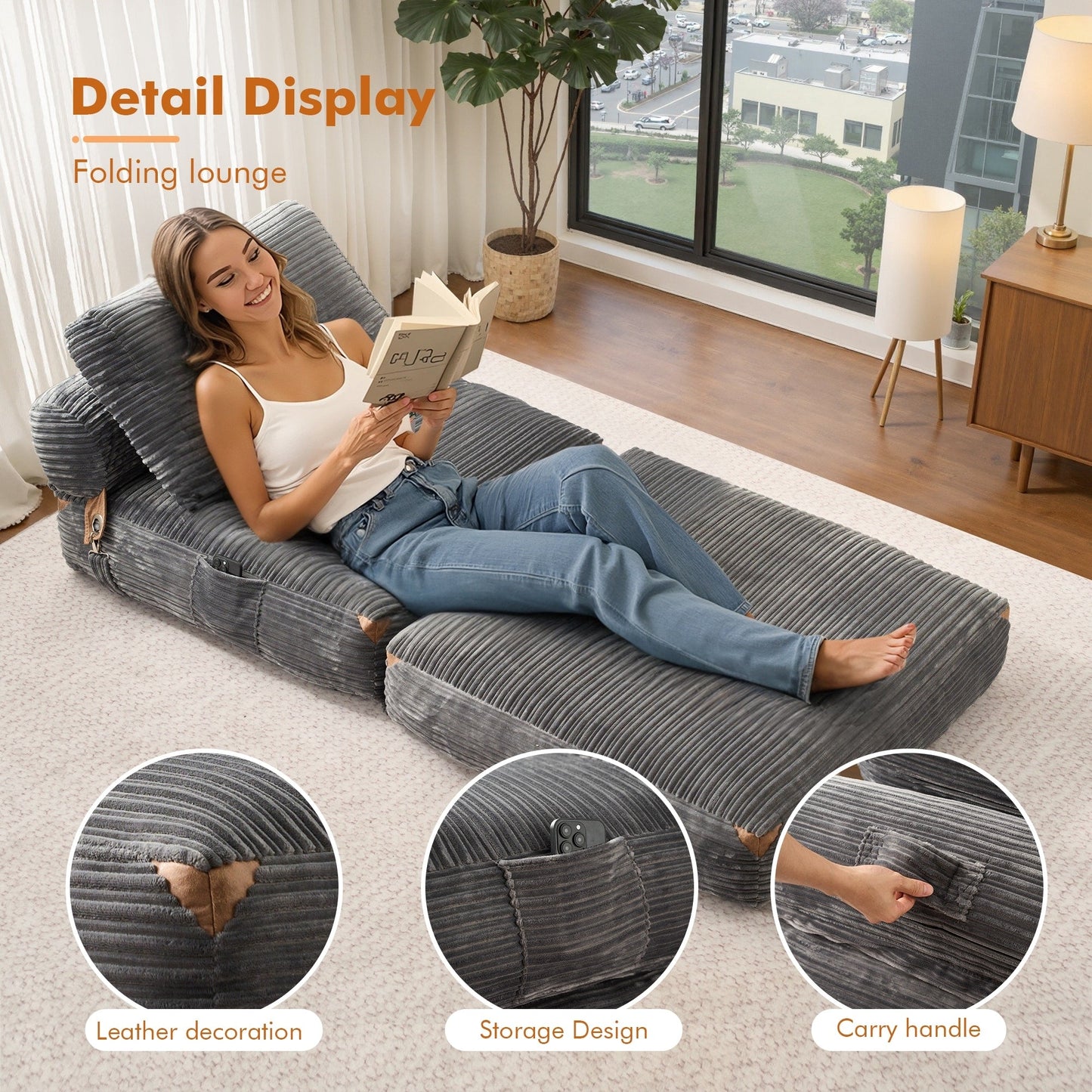 Canapé-lit pliant moderne en velours côtelé HOOOWOOO