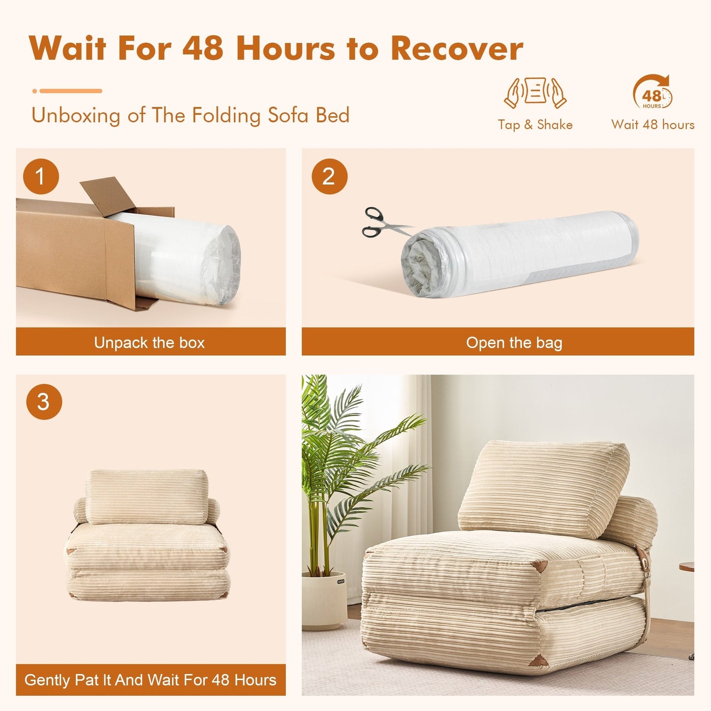 Canapé-lit pliant moderne en velours côtelé HOOOWOOO