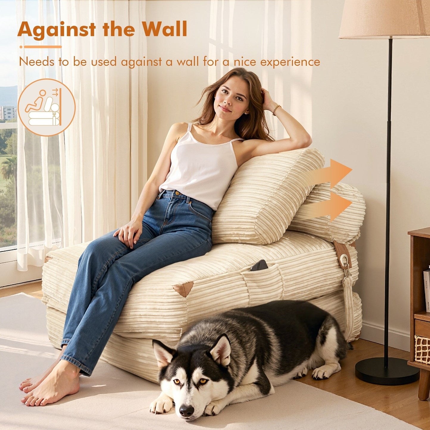 Canapé-lit pliant moderne en velours côtelé HOOOWOOO