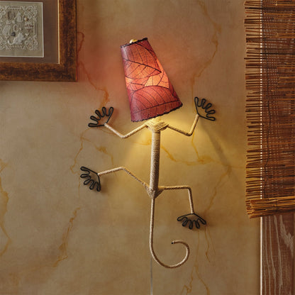 Eangee Handmade Gecko Wall Lamp Combo, Cocoa Leaves Shade, 16 x 7 x 24 in. - 16 x 7 x 24