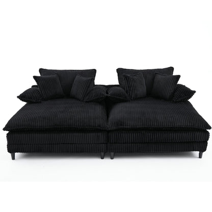 Canapé-lit Harmonia 109 W surdimensionné en velours côtelé, siège profond, double méridienne avec 4 oreillers