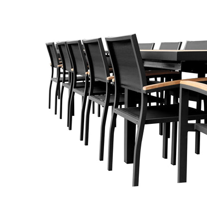 Ensemble de salle à manger d'extérieur Heck 13 pièces en teck et aluminium FSC pour 12 personnes, table extensible et chaises empilables, noir anthracite