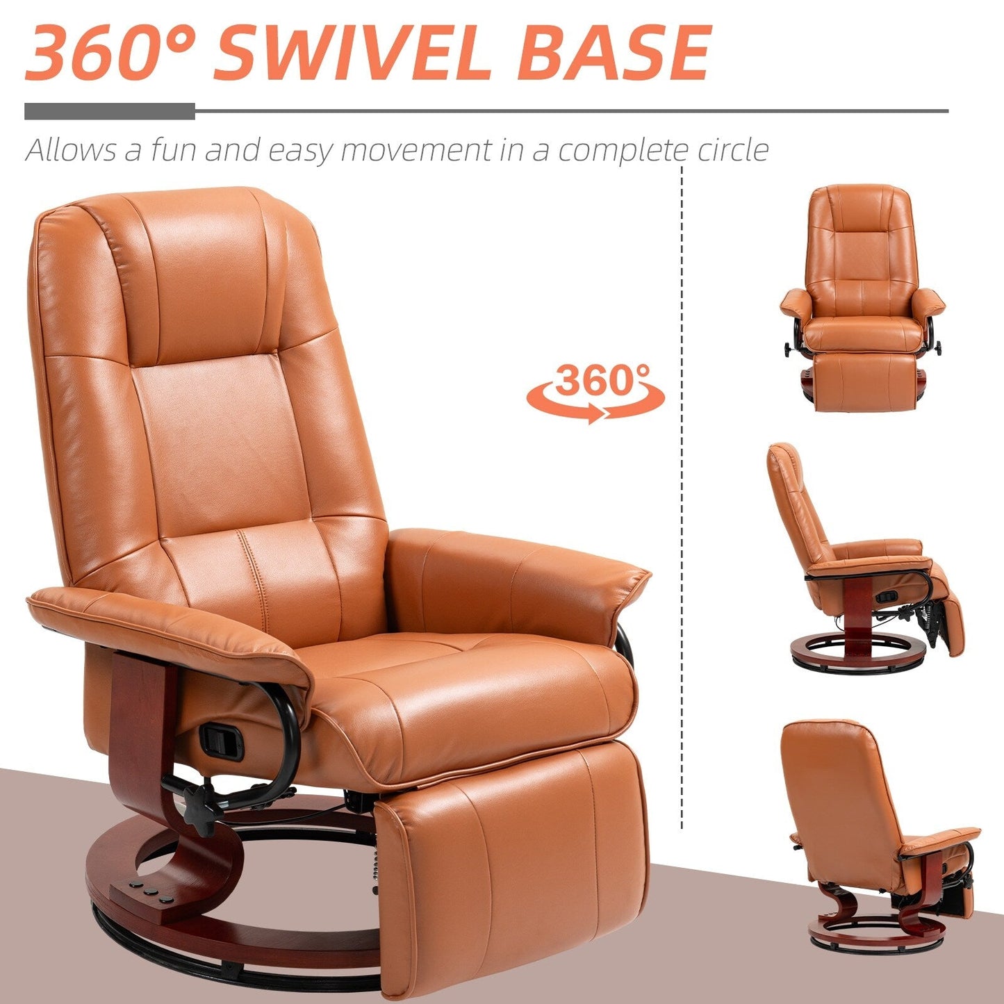 Fauteuil inclinable manuel pivotant et réglable en similicuir HomCom avec repose-pieds confortable et relaxant