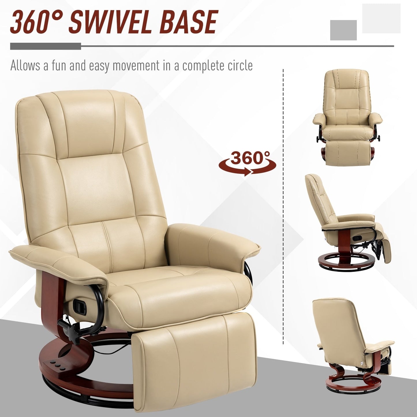 Fauteuil inclinable manuel pivotant et réglable en similicuir HomCom avec repose-pieds confortable et relaxant