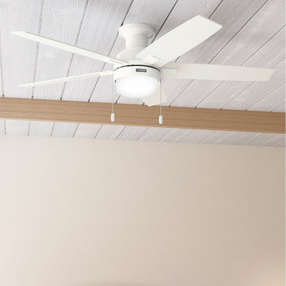 Ventilateur de plafond à profil bas Hunter 52 Anisten avec éclairage LED et chaînette - Moderne, contemporain, transitionnel