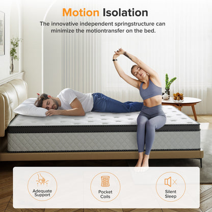 Matelas hybride en mousse à mémoire de forme SweDrea de 12 po de taille moyenne avec CertiPUR-US et Oeko-TEX, doté d'une absorption au charbon de bambou.