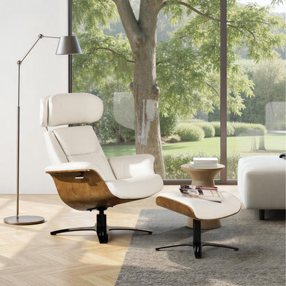 Fauteuil inclinable Jovan 31,5 en cuir véritable avec pouf