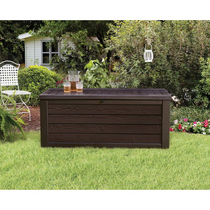 Coffre de rangement extérieur Keter Westwood, grand format, 150 gallons, en résine durable, pour meubles et fournitures, marron