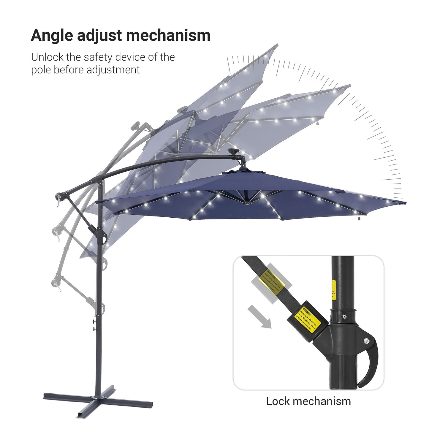 Parasol de terrasse déporté à LED LIVOOSUN de 10 pieds avec base croisée