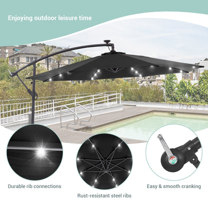 Parasol de terrasse déporté à LED LIVOOSUN de 10 pieds avec base croisée