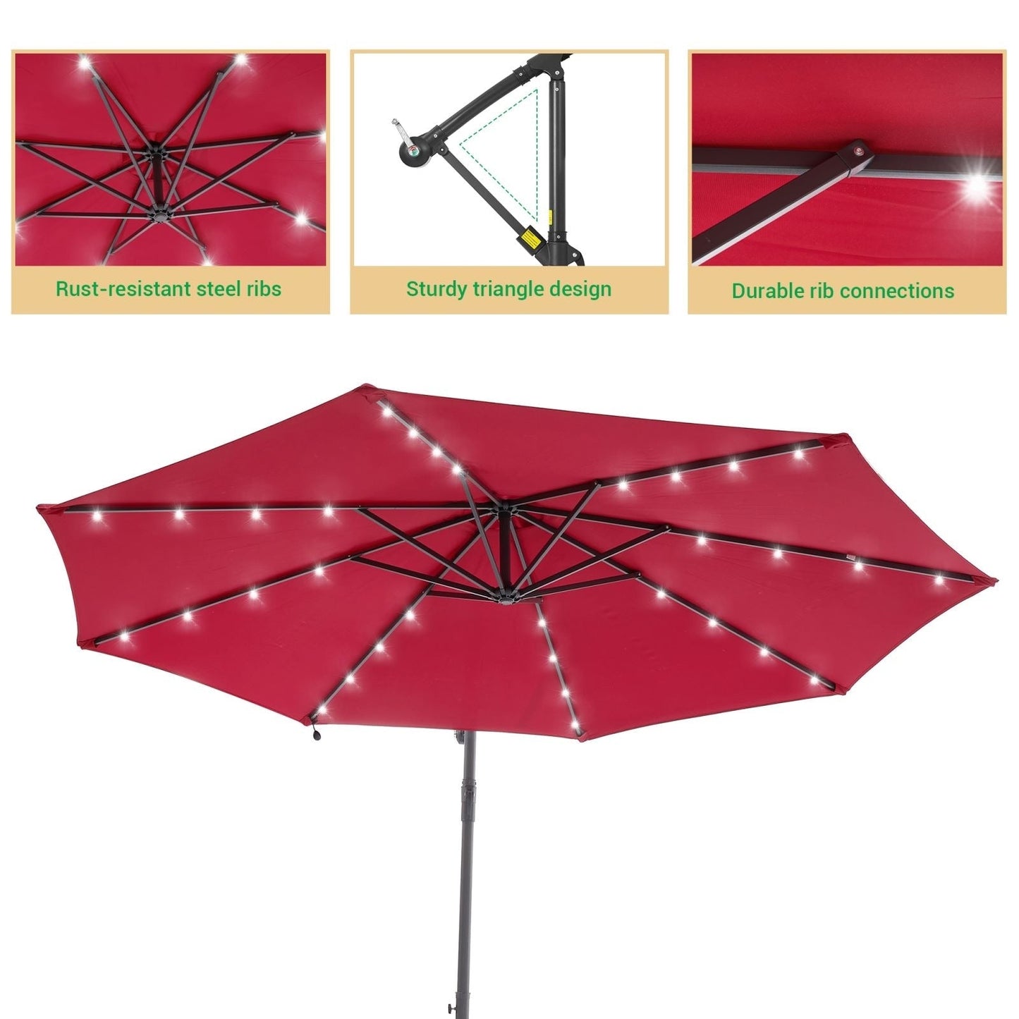 Parasol de terrasse déporté à LED LIVOOSUN de 10 pieds avec base croisée