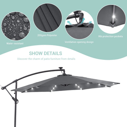Parasol de terrasse déporté à LED LIVOOSUN de 10 pieds avec base croisée