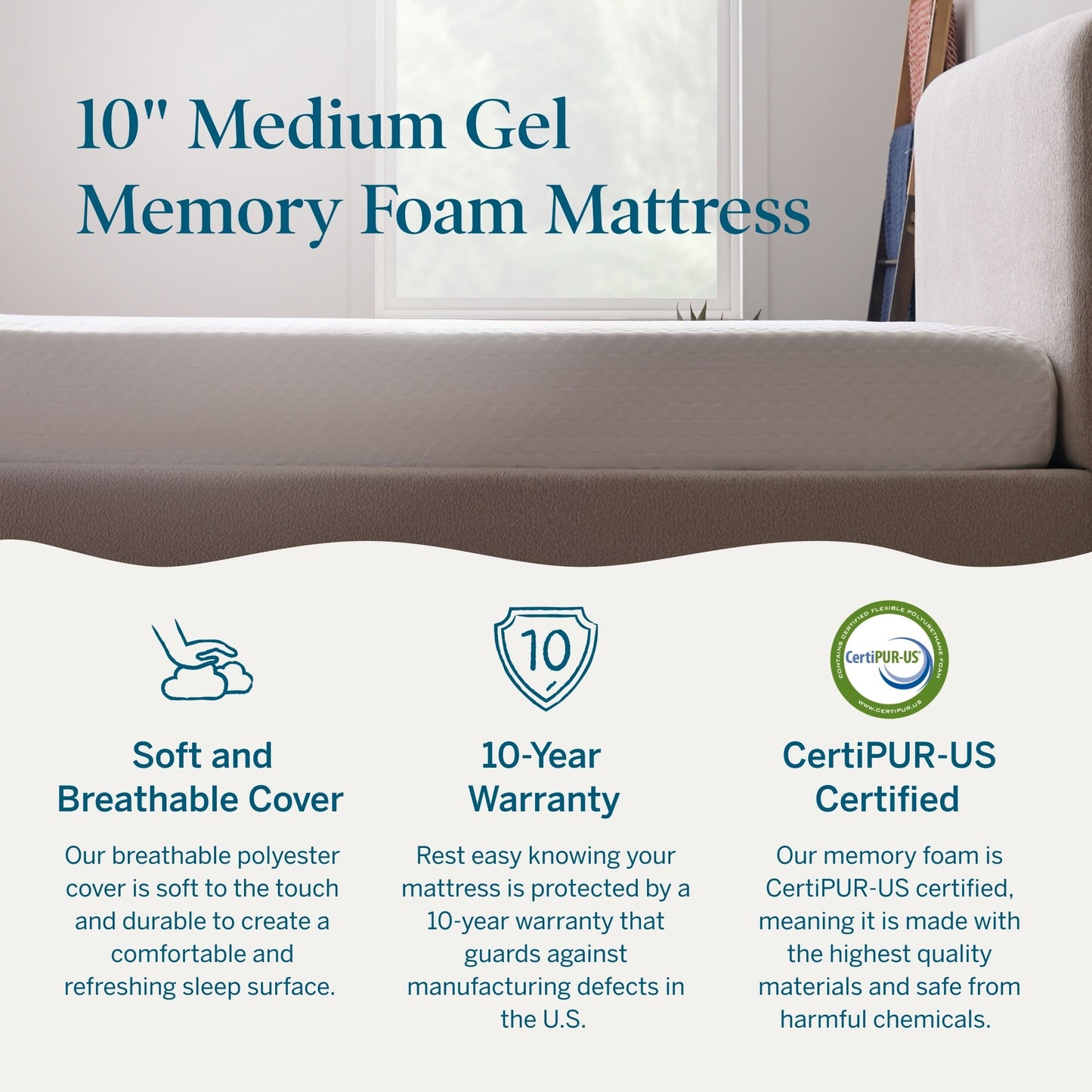 Matelas Lucid en mousse à mémoire de forme de luxe de 10 pouces