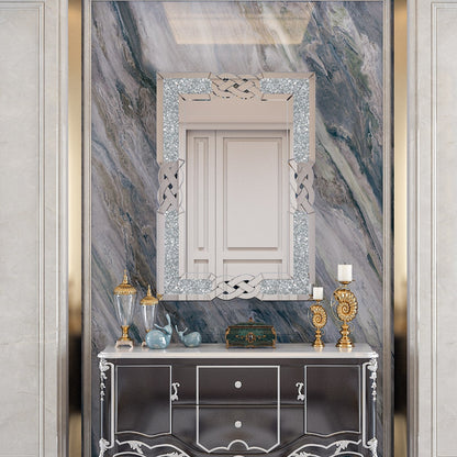 Grand miroir mural à emboîtement avec perles de cristal rectangulaires