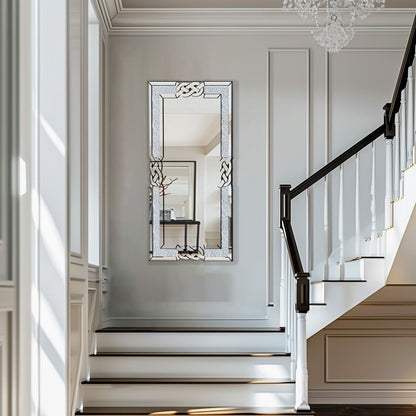 Grand miroir mural à emboîtement avec perles de cristal rectangulaires