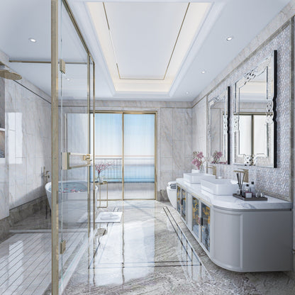 Grand miroir mural à emboîtement avec perles de cristal rectangulaires