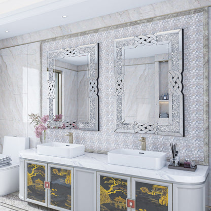 Grand miroir mural à emboîtement avec perles de cristal rectangulaires