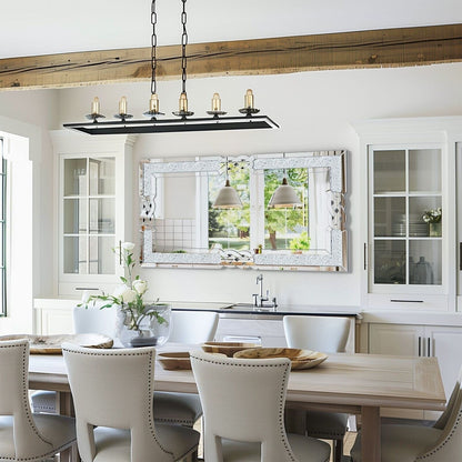 Grand miroir mural à emboîtement avec perles de cristal rectangulaires