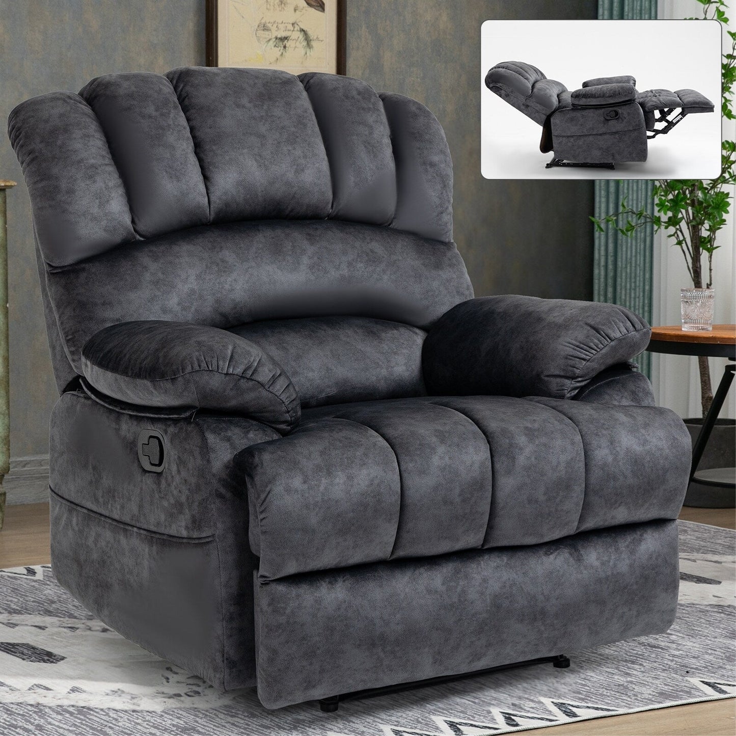 Grand fauteuil inclinable manuel pour adulte, canapé inclinable simple en tissu confortable, fauteuil inclinable rembourré pour salon