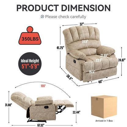 Grand fauteuil inclinable manuel pour adulte, canapé inclinable simple en tissu confortable, fauteuil inclinable rembourré pour salon