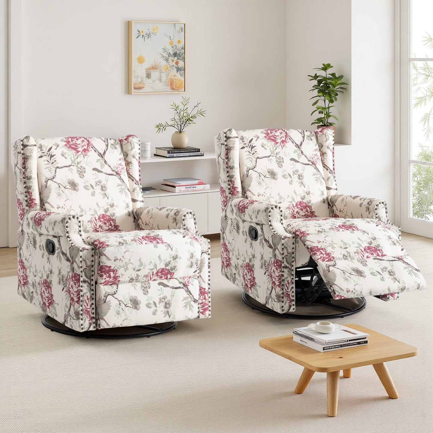 Ensemble de 2 fauteuils inclinables pivotants et coulissants de 29 po de largeur avec dossier à poussée manuelle