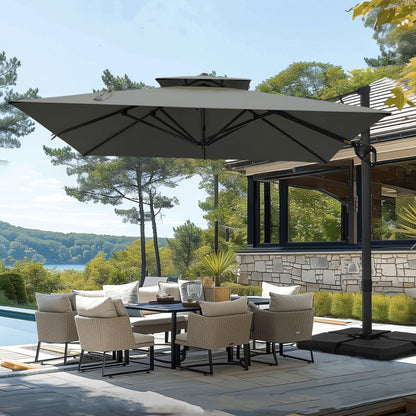 MAISON ARTS Parasol déporté hydraulique automatique de 12 pieds avec mât en aluminium et rotation à 360 degrés