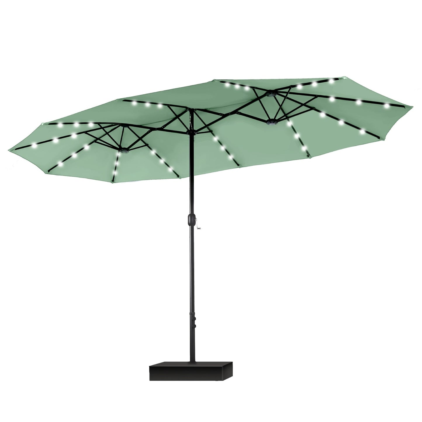 MAISON ARTS Parasol de marché extérieur rectangulaire à manivelle double face de 15 pieds Parasol de patio éclairé par LED solaire avec base incluse
